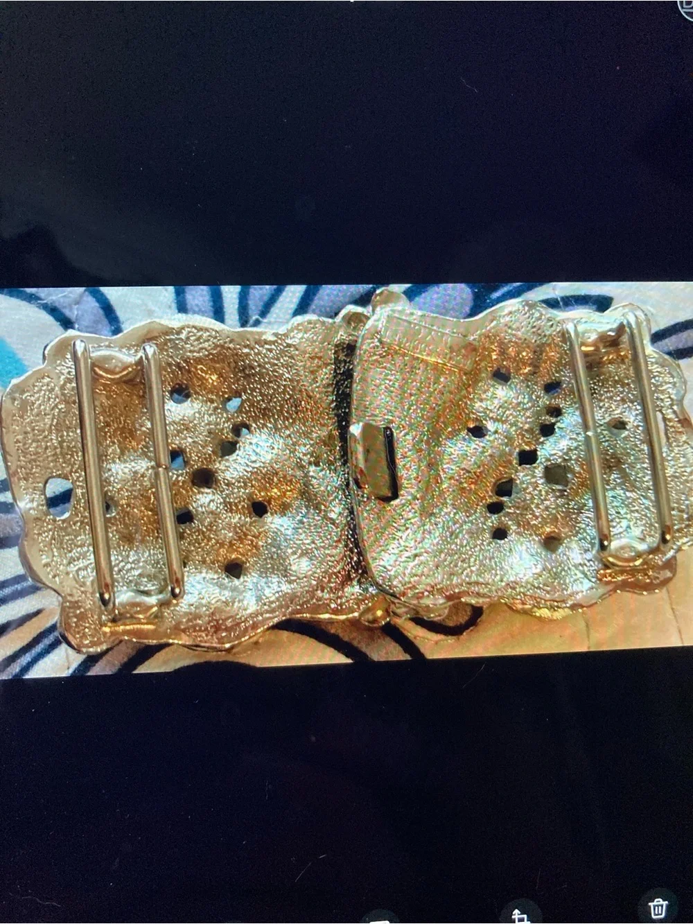 Accesocraft NYC Gold Floral Statement Belt Buckle Vintage 80s Double Sided